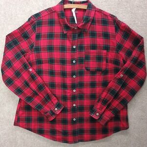 NY Collection Top Womens XL Black Red Plaid Shirt Button Up L/S Flannel‎ Cotton